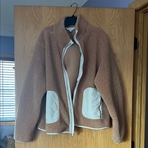 Cozy Brown Sherpa Jacket with Cream Accents